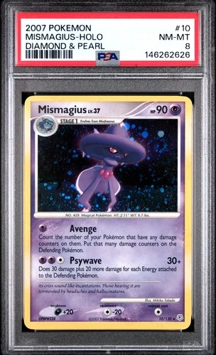 2007 POKEMON DIAMOND & PEARL #10 MISMAGIUS-HOLO PSA 8
