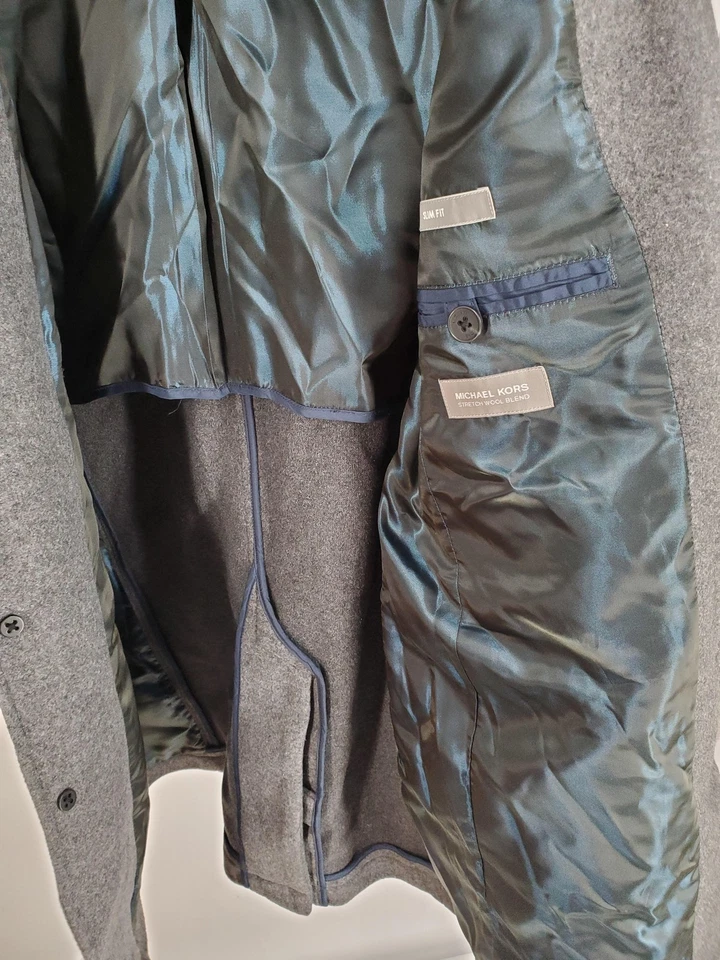 Michael Kors Coat Men's 38R Grey Ghent Slim Fit Stretch Wool Blend Overcoat - Image 3 of 4