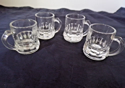 4 VINTAGE FEDERAL GLASS Mini Barrel Shot Glass Clear Glass VG - Excellent 1oz