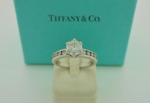 Authentic Tiffany & Co. 1.03ctw Solitaire & Channel Diamond Engagement Ring