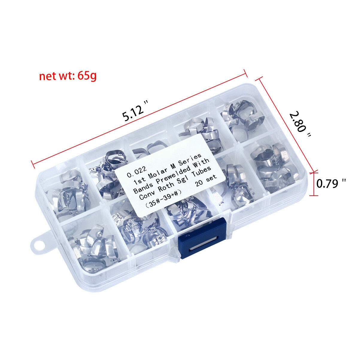 Bandes Orthodontiques Tubes Buccaux 80 Pièces - 1ère Molaire Roth .022 #35-39 Convertible