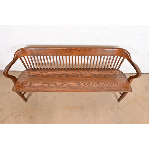 Antique Arts & Crafts Solid Oak Lawyer's Bench, Newly Refinished - Picture 5 of 11