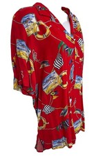 Vtg Alfred Dunner 90's Red Marine Tropical Hawaiian Blouse Top Sz 16 USA Made