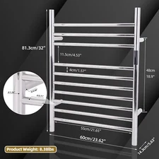 10 Bars Towel Warmer Rack Wall Mounted Heated Towel Rack Bathroom Silver