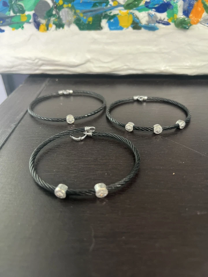 Conjunto de pulseira preta Charriol ouro 18k estações de diamante aço inoxidável - Imagem 2 de 3