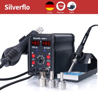 Silverflo 750W 2 IN 1 Rework Lötstation Lötkolben Heißluft PCB Entlötstation Set