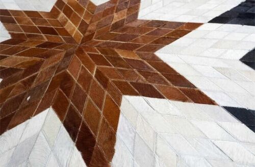 Hand Woven Natural Cowhide Hair on Patch Work Leather Modern Carpet Room Sizes. - Picture 7 of 8