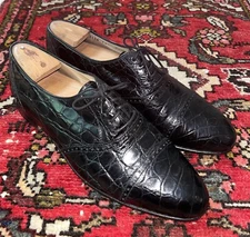 Mens Vintage Mauri Black Genuine Crocodile Oxford Lace Up CapToe Shoes, Sz. 8.5M