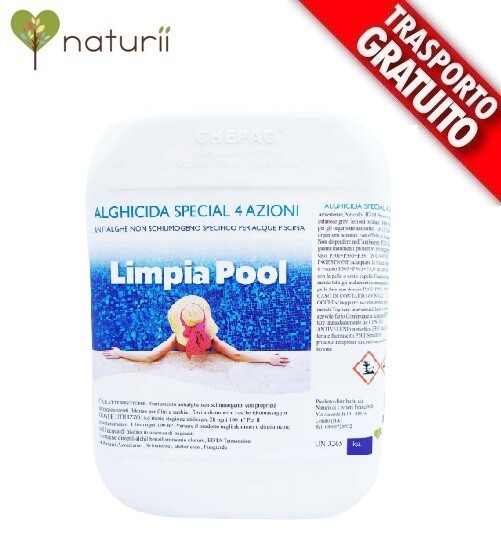 Limpia Pool 10 kg Antialghe Alghicida Sistemico 4 azioni Azzurrante Schiarente