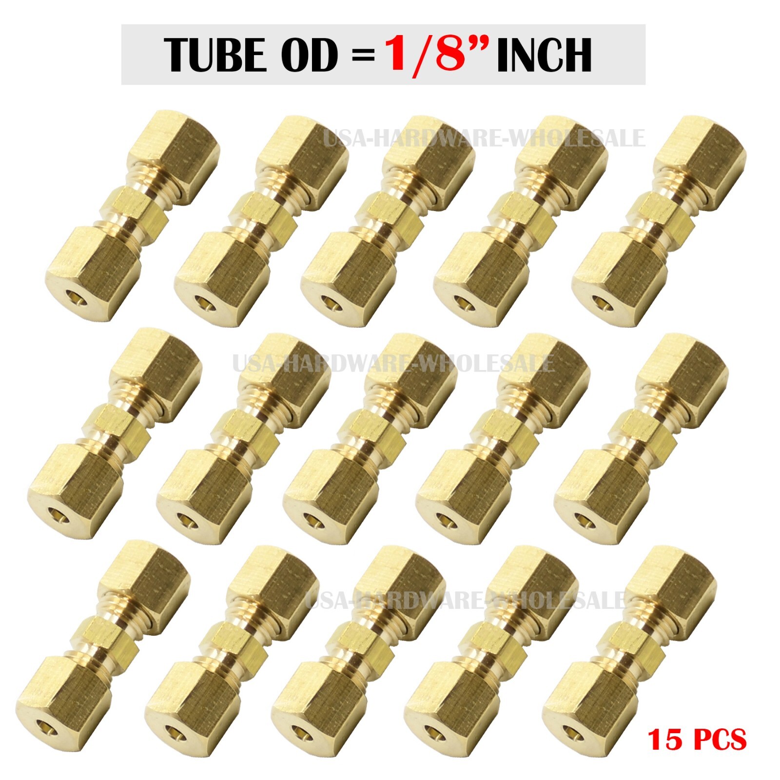 Brass Compression Tube Fitting, 1/8" OD  Compression Union Connector ( 15 pack)