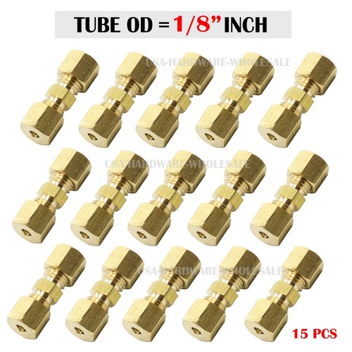 Brass Compression Tube Fitting, 1/8" OD  Compression Union Connector ( 15 pack)
