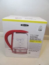 Bella 7-Cup Electric Glass Kettle, Red, 1500 Watt For Fast Heat Up Time