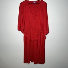 Draper James RSVP Women's Plus Sz 3X Red V-Neck Belted Pocket Midi Dress NWT