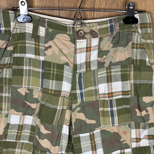 Urban Pipeline (Size 18) Youth Bermuda Shorts Madras Plaid & Camo Patchwork - Picture 2 of 7