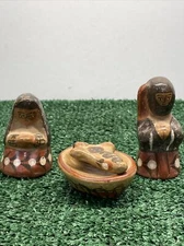 4 Piece Set MEXICAN TONALA NATIVITY SET HAND PAINTED POTTERY VTG Holiday