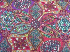 Vintage Drapey Rayon Dress Making Fabric Pink Orange Paisley Stars 36"L x 56"W