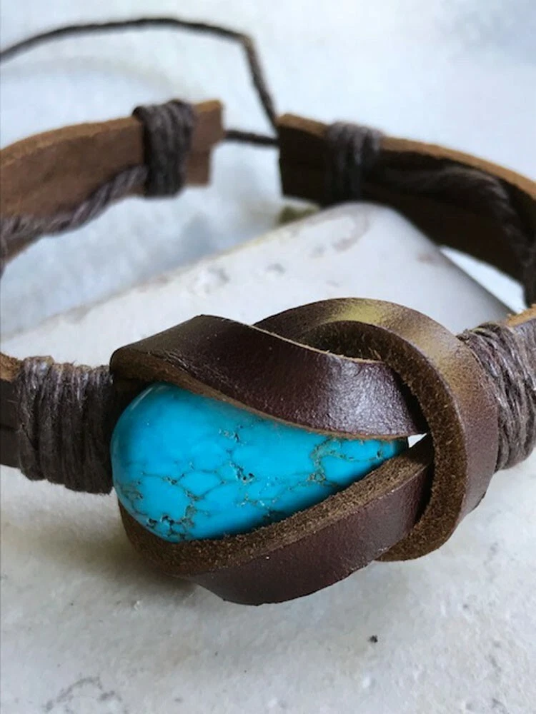 Mens brown leather turquoise bracelet turquoise mens bracelet unique  leather and sterling silver bracelet for men