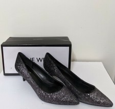 Nine West Women's Xeena Sequin Pump Shoes Pewter Silver Blue Sky Size 11M
