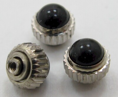 NEW old stock 1 white gold plated Crown with black cabochon stone diameter 4 mm