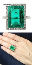 Emerald Cut 5CT Real Emerald Engagement Wedding Halo Ring 14K White Gold Finish