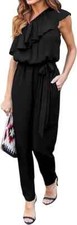 Women's Summer Casual Jumpsuit Ruffle One Shoulder One Piece Sz S / Navy