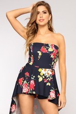 Beautiful women fashion blue flower summer romper dress size S