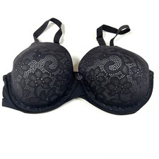 Maidenform 34D Demi Tshirt Bra Gray Black Floral Lace Underwire 1623