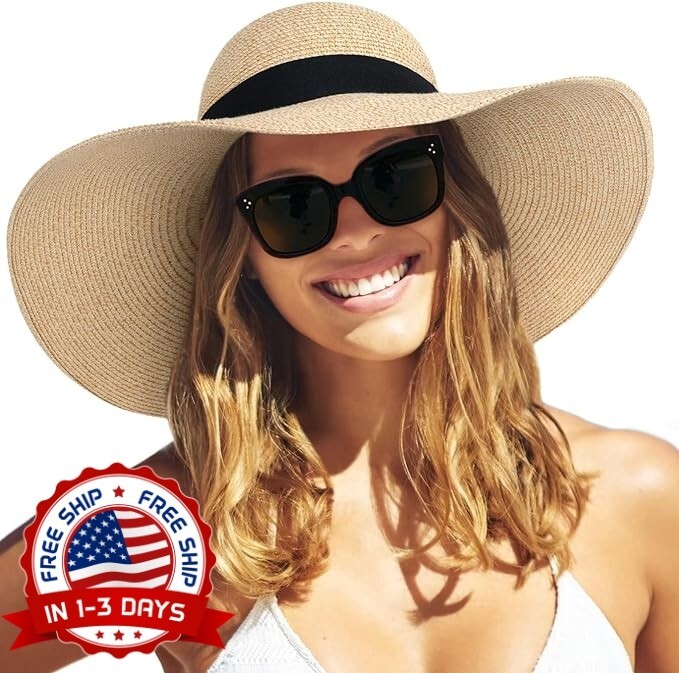 Sombreros De Paja Copa Playa Beige UPF 50+ UV Sol Para Mujer Barato Grande NUEVO.