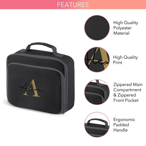 Personalised School Backpack Set Of 5 in Black with Name And Initial for Kids - Picture 6 of 9