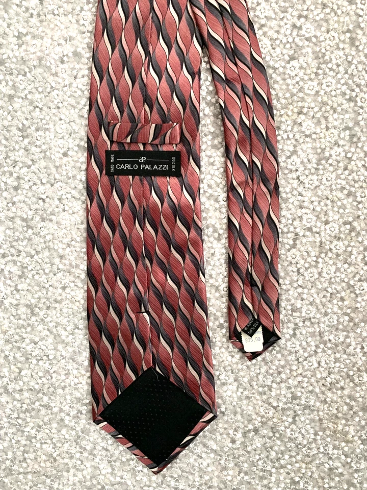 Corbata de vestir hecha a mano Carlo Palazzi 100 % seda abstracta tono rosa/gris Foto 3 de 4