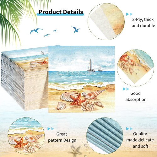 100 Pcs Nautical Beach Guest Napkins Summer 3 Ply Disposable Paper Beach Disposa - Picture 3 of 7