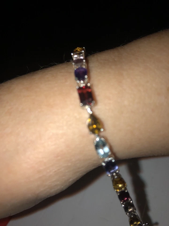 Natural SS 925 Tanzanite , Iolite, Peridot, Rubalite Bracelet 7” - image 4 of 4