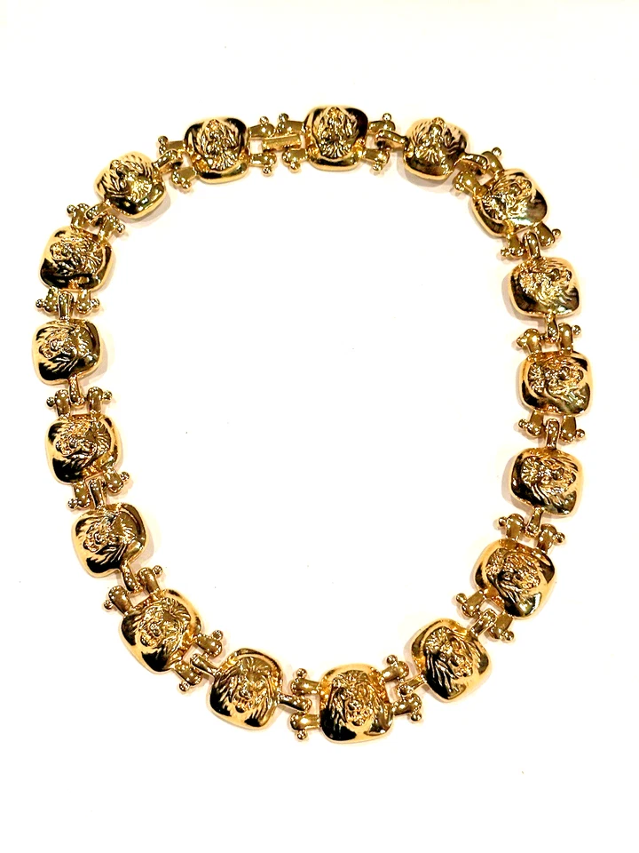 COLLAR GARGANTILLA CABEZA DE LEÓN ESLABÓN PANELADO GRUESO CADENA ORO DECLARACIÓN 17" LN AK? Foto 2 de 4