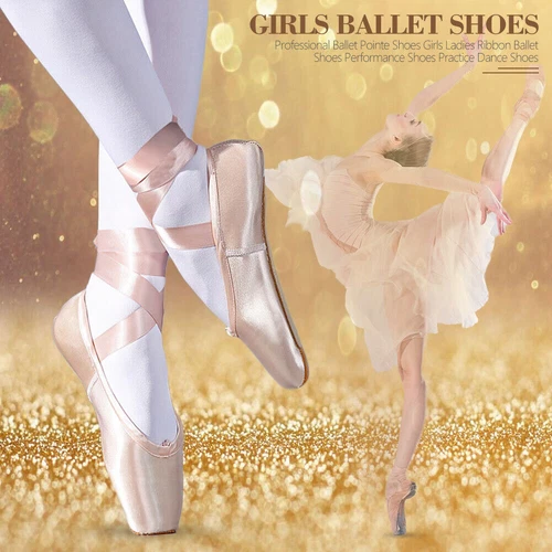 Profi Ballett Spitzenschuhe Mädchen Damen Satin Ballerinas mit Bändern - Bild 10 von 14