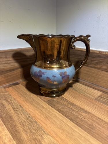 Antique Copper Lustre Jug with Blue & purple lustre painting X 5 - Picture 20 of 23