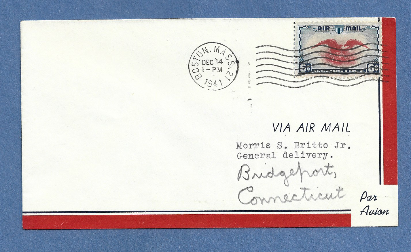 BOSTON MASS TO BRIDGEPORT DEC 14,1941 R1N48 C23 FIRST FLIGHT COVER | eBay