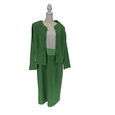 VTG Anthony Richards 2 Pc Dress Suit Set Green White Blouse Modest Plus Size 14O