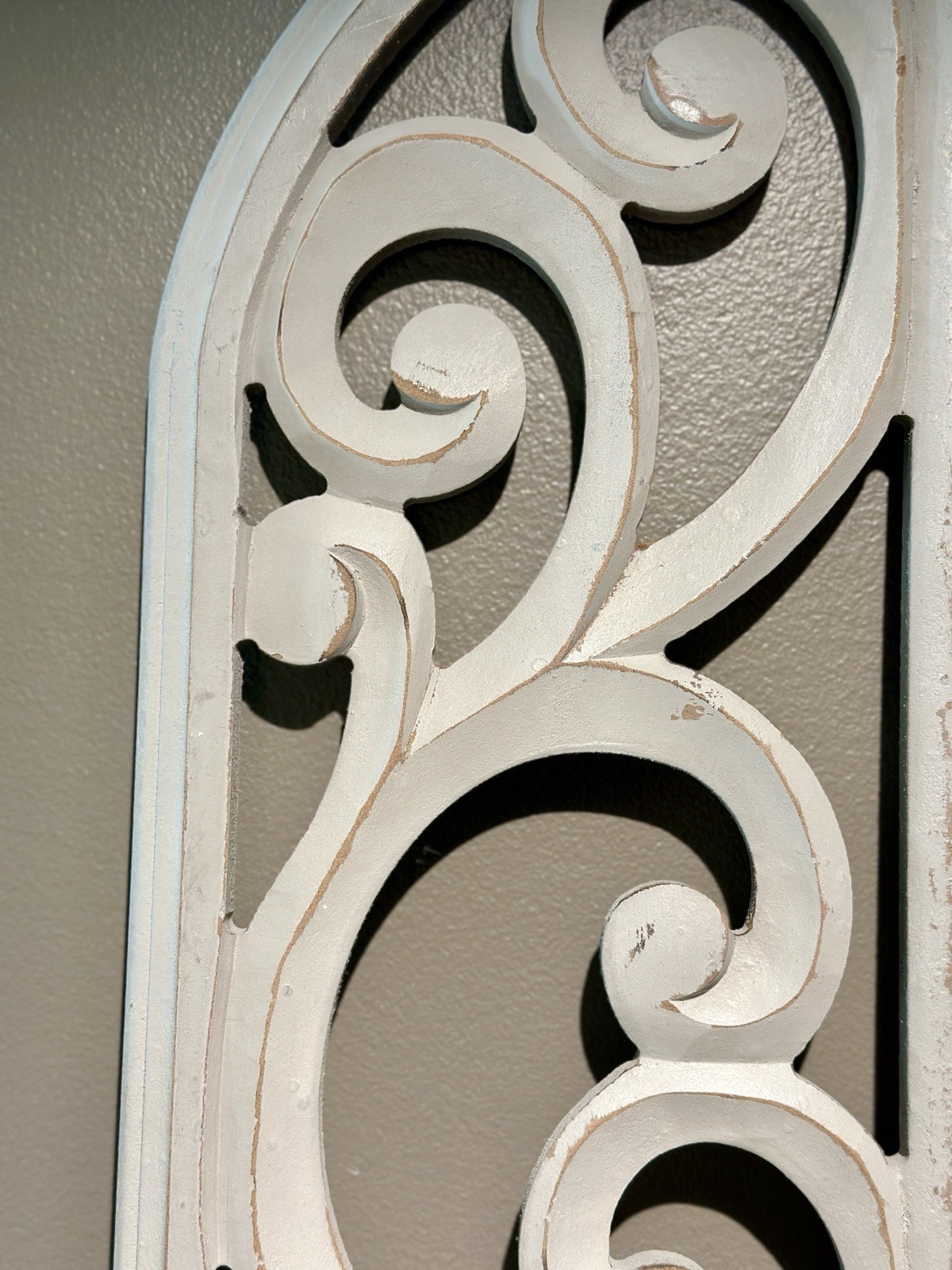 Handcarved Wood Arched/Scrolled Design Distressed Gray Wall Decor/Panel India