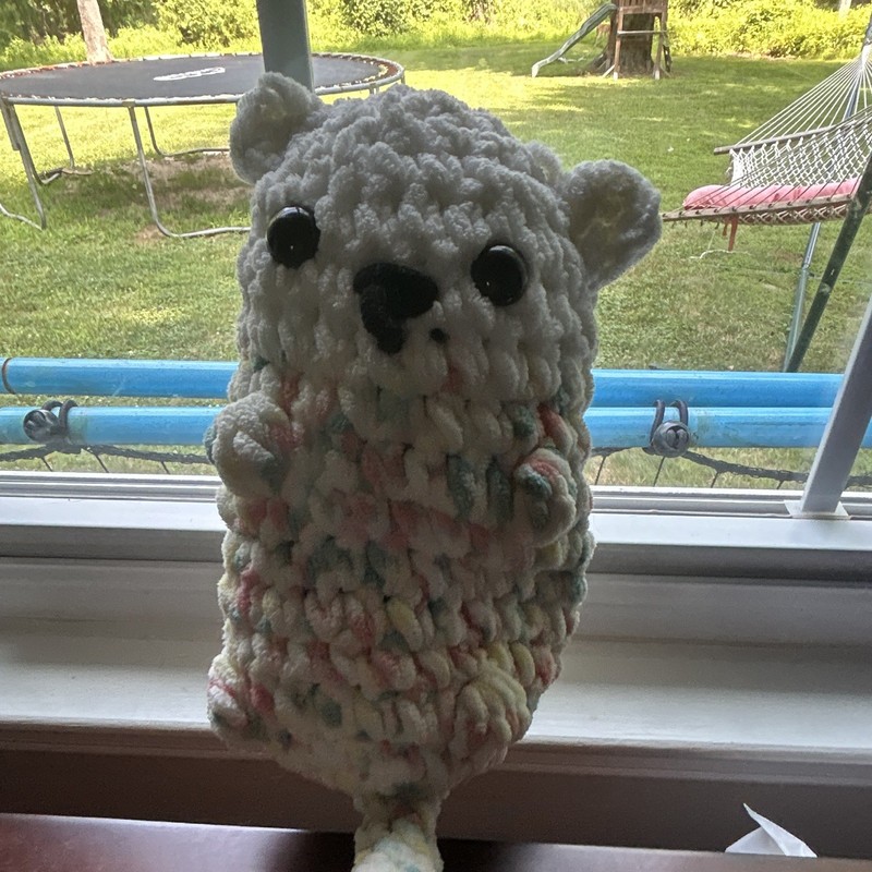 Handmade Crochet Stuffed Animal Plush Toy, White & Multicolor