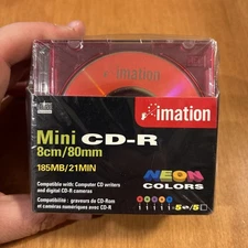 Imation Neon Mini CD-R 5 Pack (202MB/23Min) fit 8cm/80mm CD trays NEW SEALED