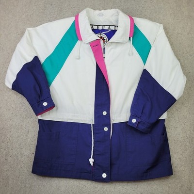 Vintage BraeFair Sport Jacket Womens M White Retro ColorBlock Windbreaker