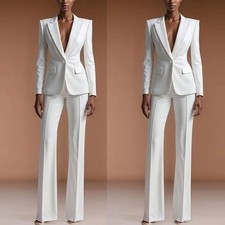Elegant White Women Suits Work Wear Set Ladies Office Formal 2 Pieces Pantsuit