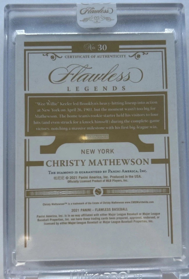 Panini Flawless Legends 2021 Christy Mathewson #30 esmeralda doble diamante/5 Foto 3 de 4