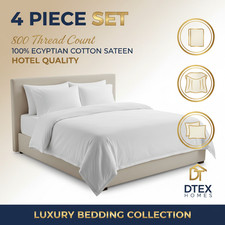 4 Pcs COMPLETE SET 800 TC 100% COTTON DUVET COVER WITH FITTED SHEET PILLOW CASE