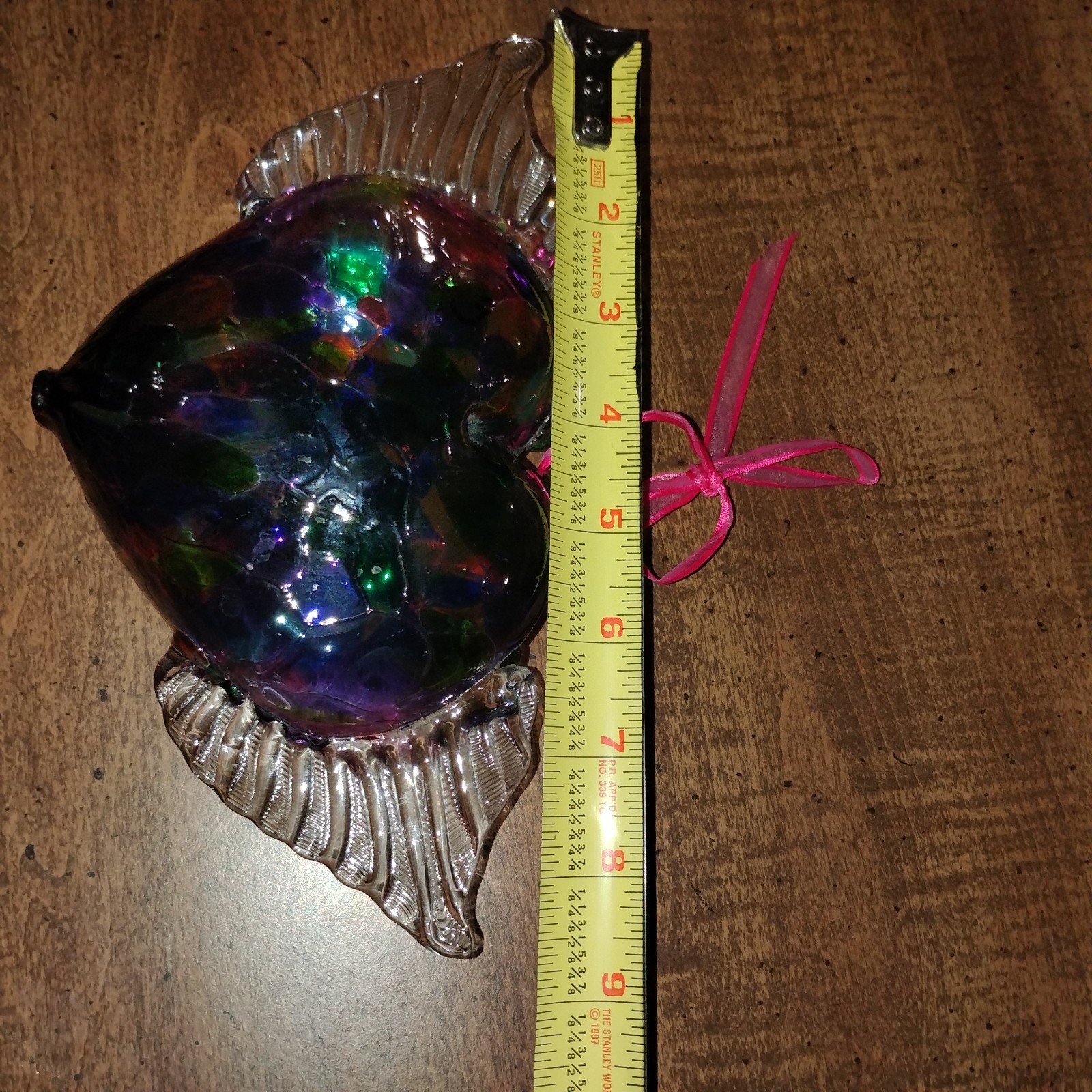 Stunning-Rainbow-Handcrafted-Art Glass-Heart W Wings-Suncatcher-Hanging Decor