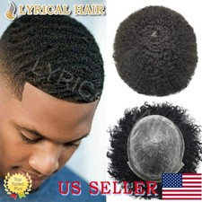 Afro Curly Toupee For Black Men Full Poly PU Skin Hairpiece Hair Replacement Wig