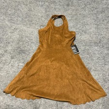 Express Womens Faux Suede Mini Dress Size S Scalloped Hem Criss-Cross Strap