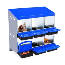 6 Compartment Chicken Nesting Boxes Roll Out Egg Collection Vented Holes Blue