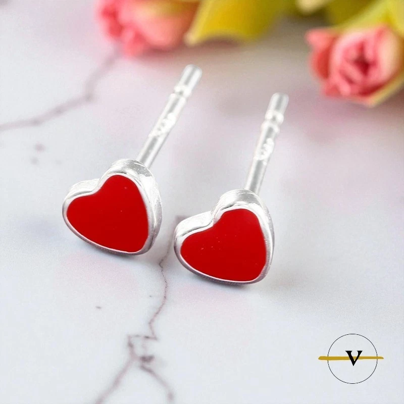 Orecchini a clip a forma di cuore rosso con perle bianche, vintage, anni '80, non firmati - Italia