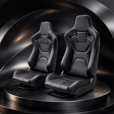 2pcs Universal Pvc Leather Racing Bucket Seats With Dual Sliders Black